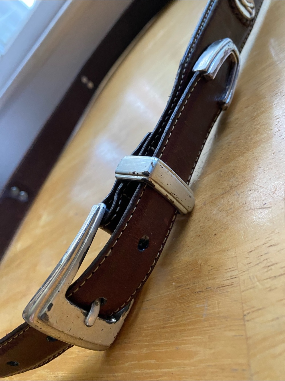 ! Onyx By Brighton 10407 Brown Tan Multi Grain Vintage Mens Leather Belt Size 42